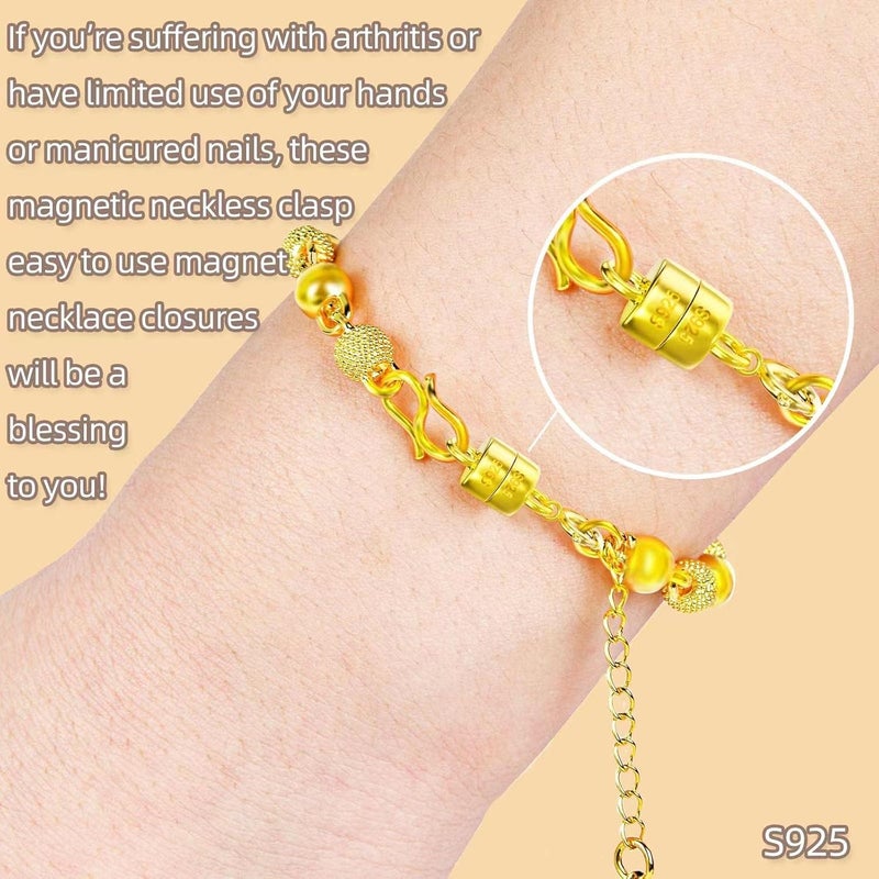 Qulltk 925 Sterling Silver Magnetic Necklace Clasps and Closures,Mini Bracelets Clasp Converter Gold and Silver Chain Extender for Jewelry Making Supplies - Image 5